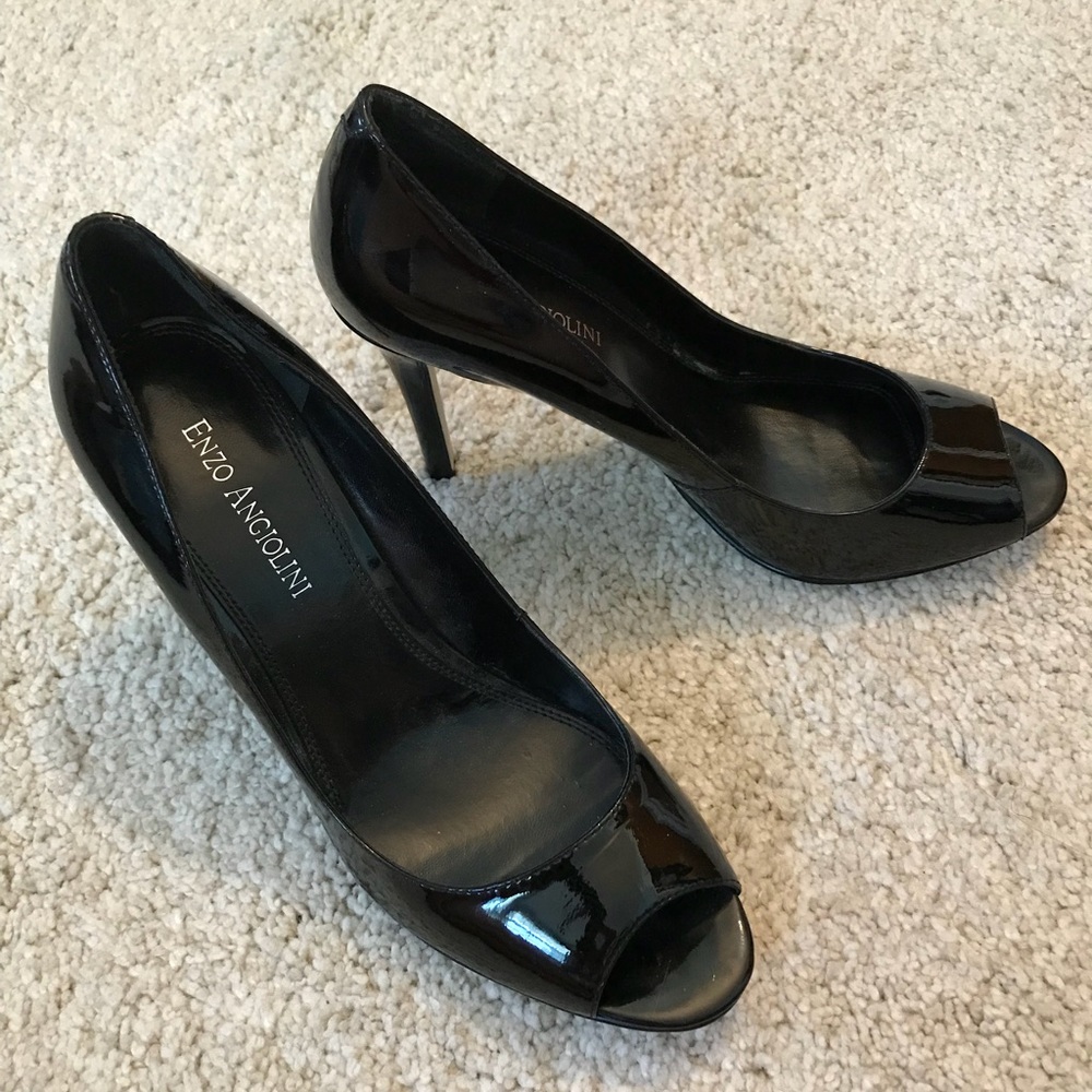 Enzo Angliolini Patent Leather Peep Toe Heels